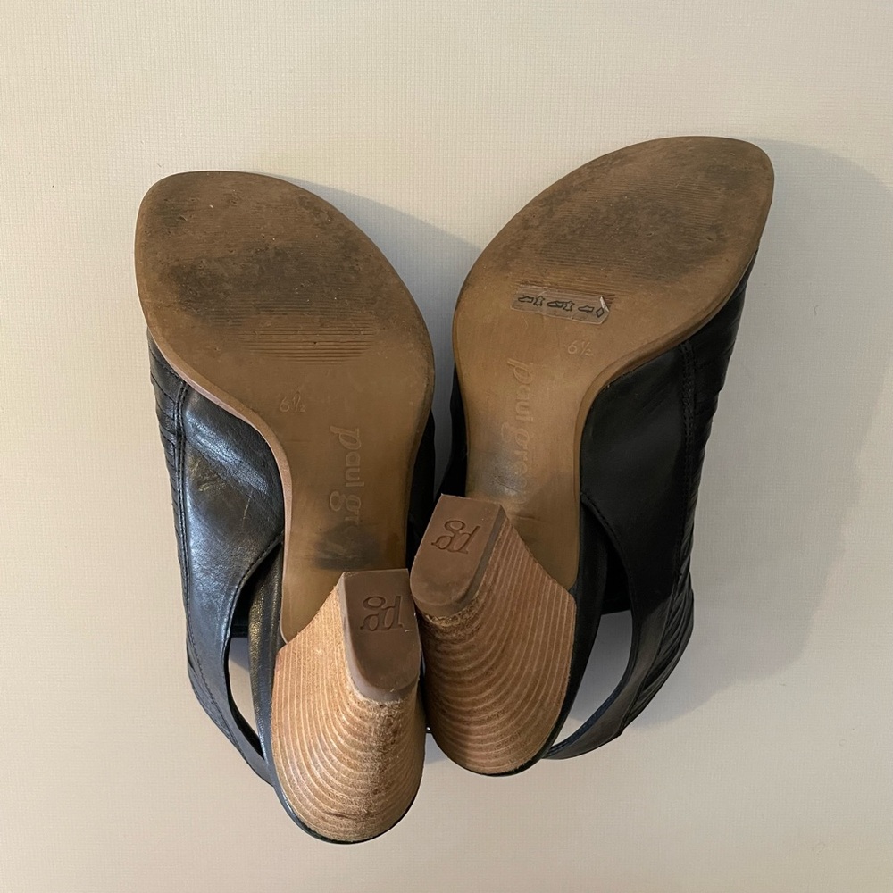 Paul Green Black Leather Peep Toe Heeled Sandals Size 8.5 - Picture 10 of 10